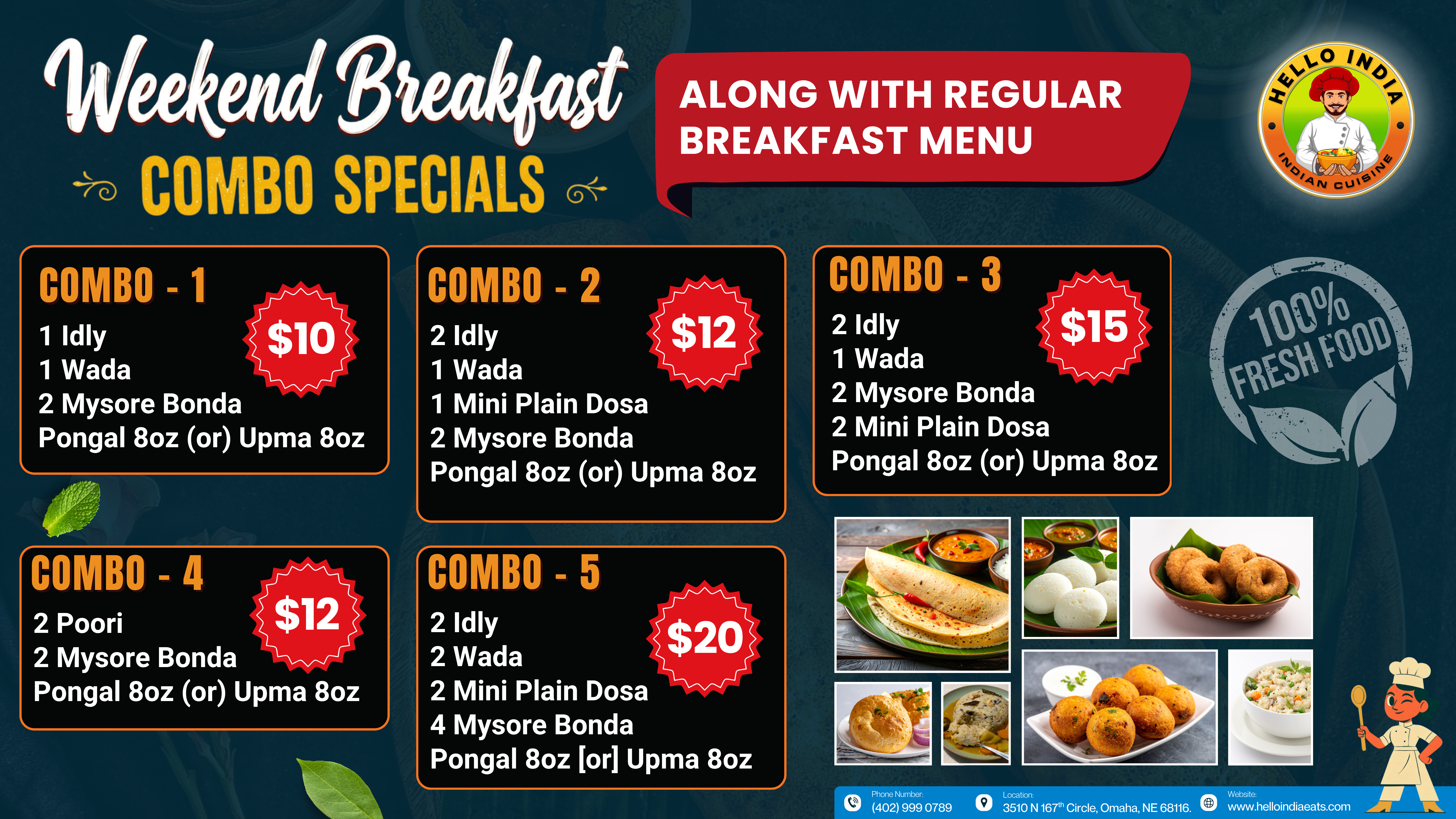 Weekend breakfast combo at Hello India Restaurant Omaha